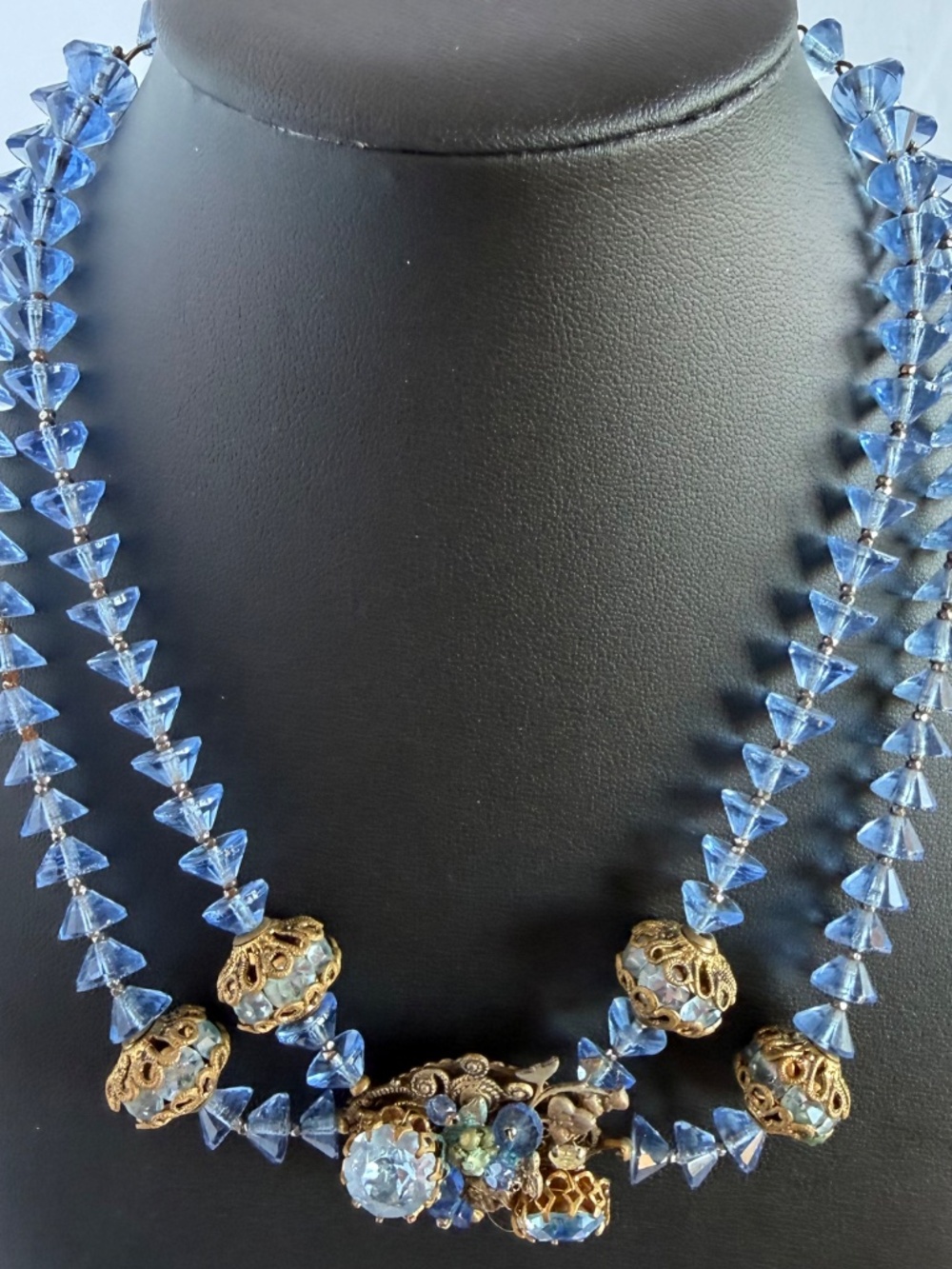 Vintage Robert DeMario Style Multi-Strand Necklace with Blue Crystal Beads